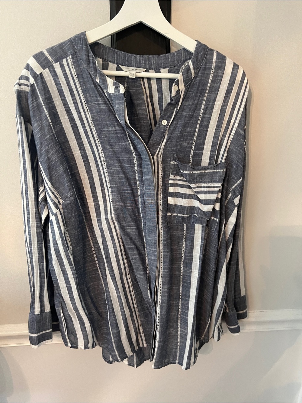 Lucy Striped Navy and White Women’s Button-Up Shirt